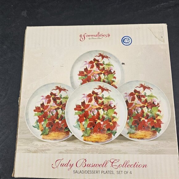 Formalities Baum Bros Poinsettia Basket Salad Dessert Luncheon Plates – Set of 4 - Picture 15 of 16